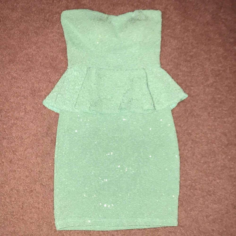 Strapless mint sequin dress
